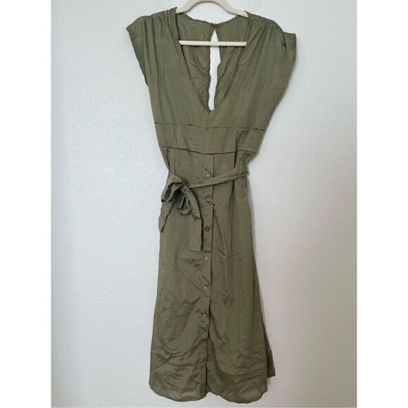 Edary Women's V Neck Short Sleeve Dress, Casual Short Sleeve Tie Waist Dress NEW - Picture 4 of 9